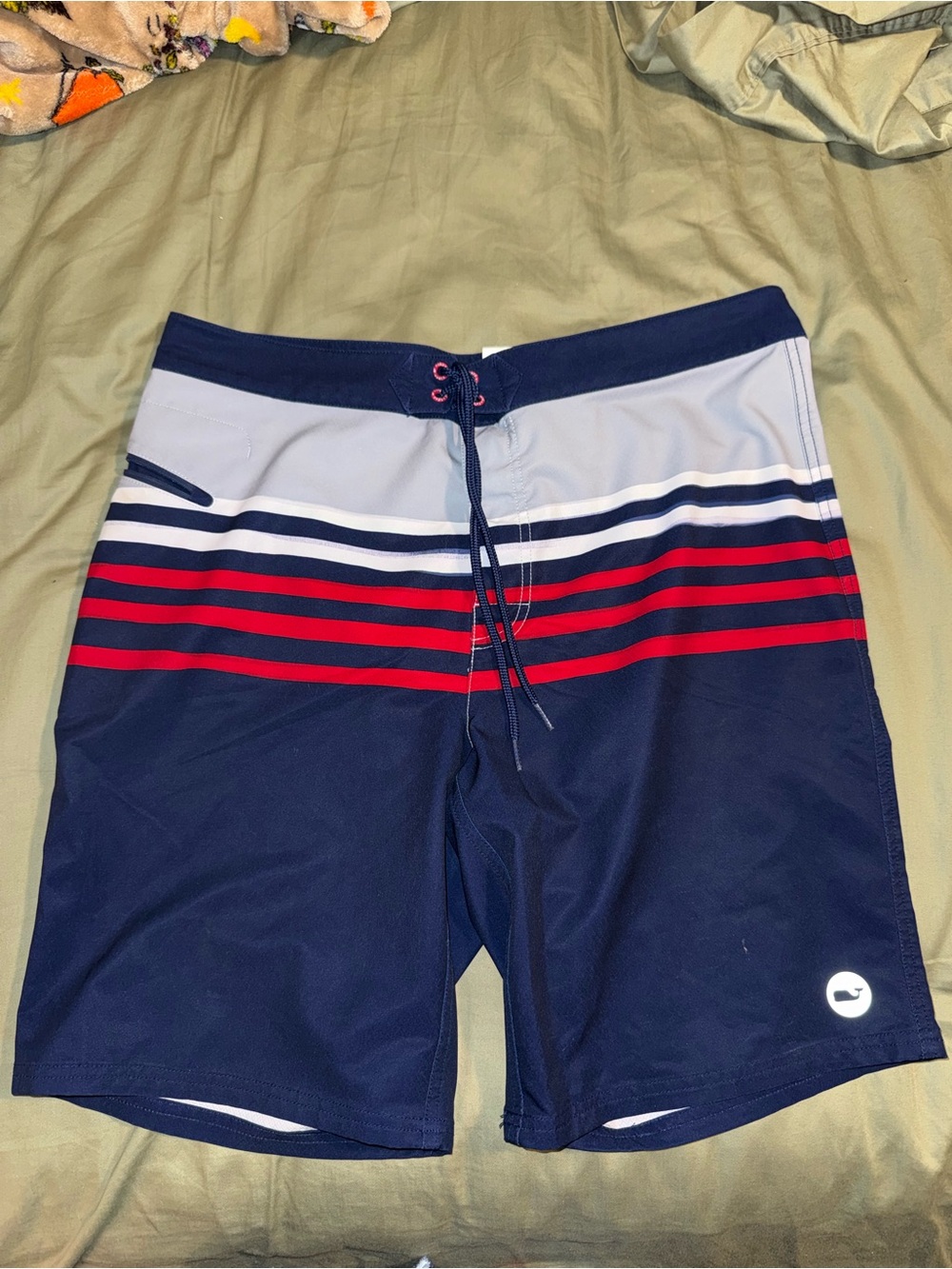 Vineyard Vines Navy, Red & Light Gray Striped Board Shorts